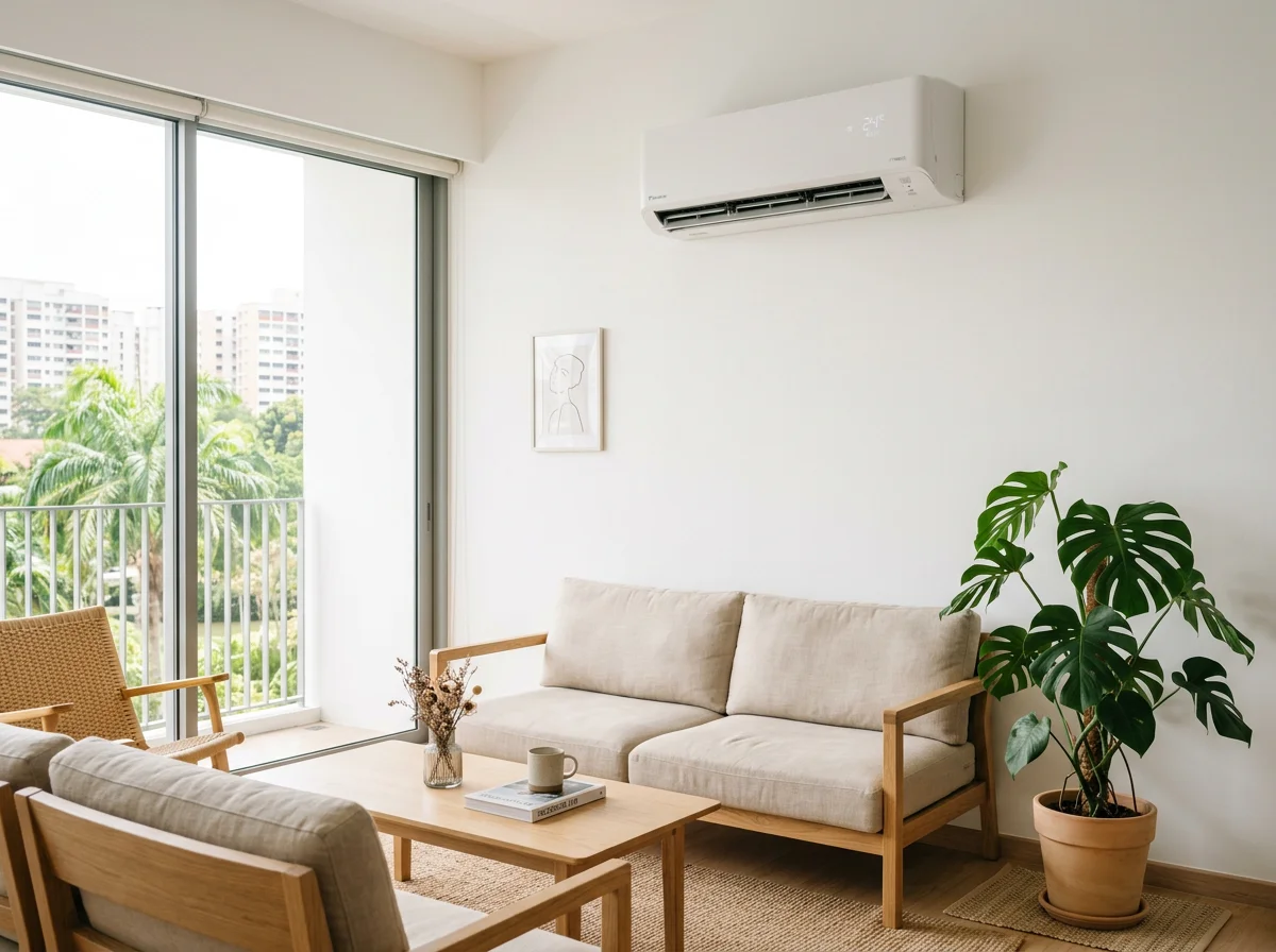 Modern aircon unit in a Singapore home